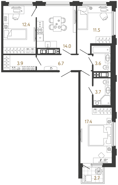 3-комнатная квартира, 73.2 м²; этаж: 13 - купить в Санкт-Петербурге