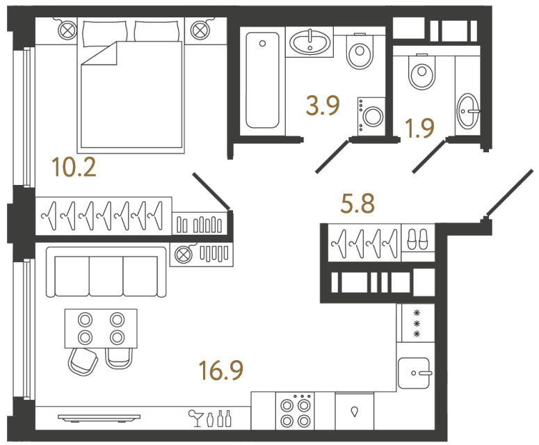 1-комнатная квартира, 38.7 м²; этаж: 10 - купить в Санкт-Петербурге