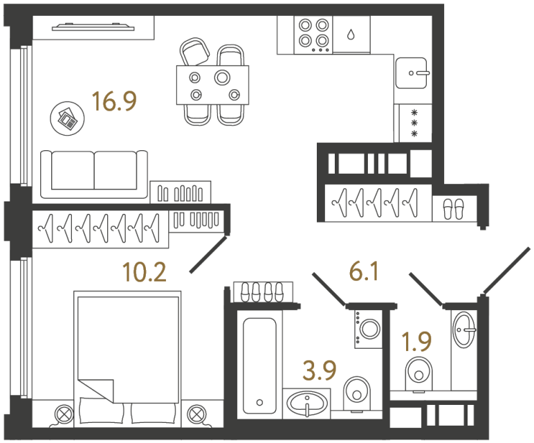 1-комнатная квартира, 39 м²; этаж: 10 - купить в Санкт-Петербурге