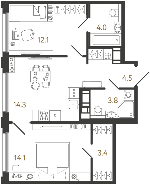 2-комнатная квартира, 56.2 м²; этаж: 2 - купить в Санкт-Петербурге