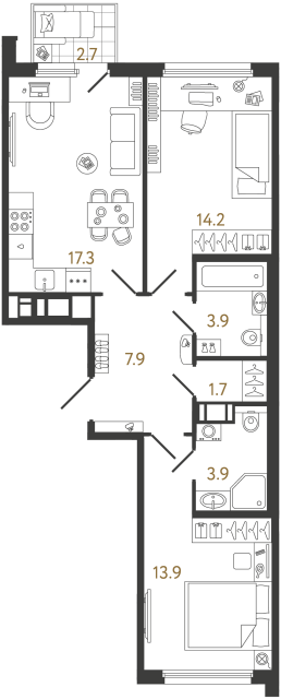2-комнатная квартира, 62.8 м²; этаж: 18 - купить в Санкт-Петербурге