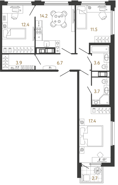 3-комнатная квартира, 73.4 м²; этаж: 5 - купить в Санкт-Петербурге
