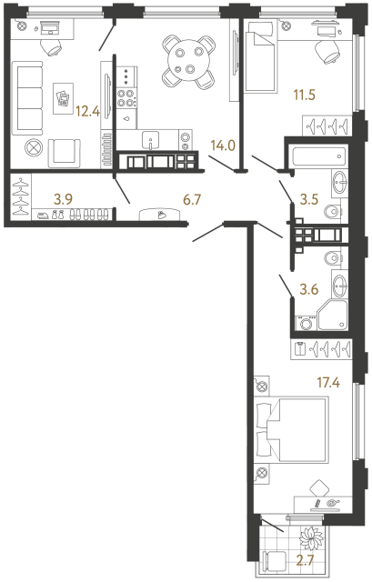 3-комнатная квартира, 73 м²; этаж: 14 - купить в Санкт-Петербурге