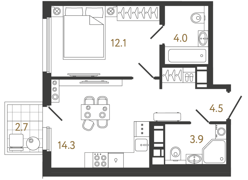 1-комнатная квартира, 38.8 м²; этаж: 18 - купить в Санкт-Петербурге
