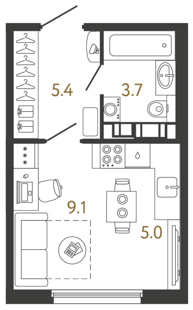 11-комнатная квартира №22 в: Гений: 23.2 м²; этаж: 11 - купить в Санкт-Петербурге