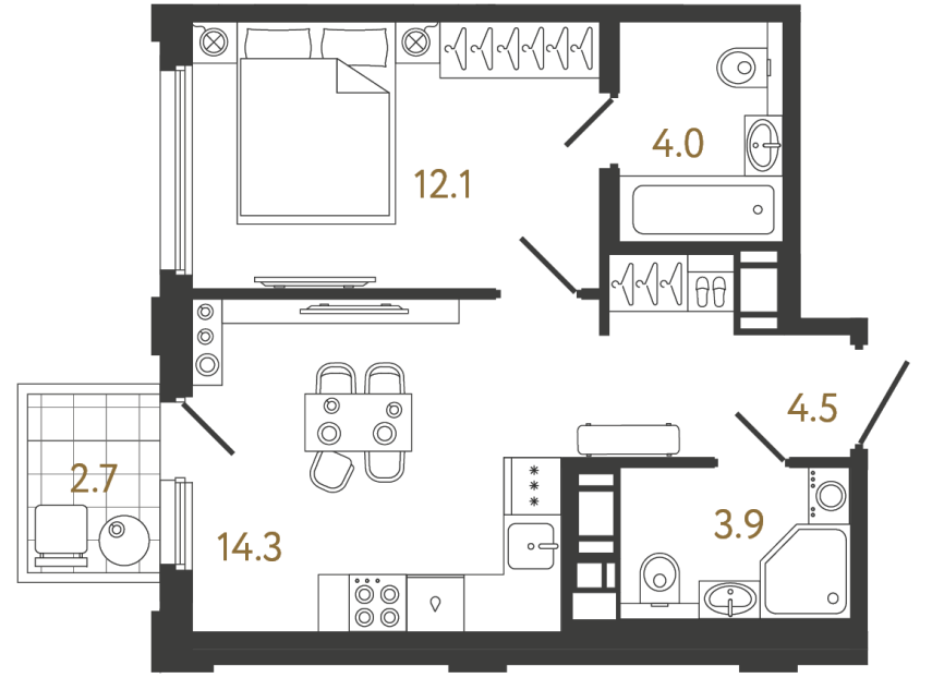 1-комнатная квартира, 38.8 м²; этаж: 15 - купить в Санкт-Петербурге