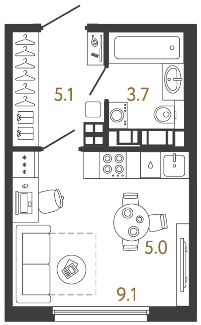 11-комнатная квартира №22 в: Гений: 22.9 м²; этаж: 14 - купить в Санкт-Петербурге