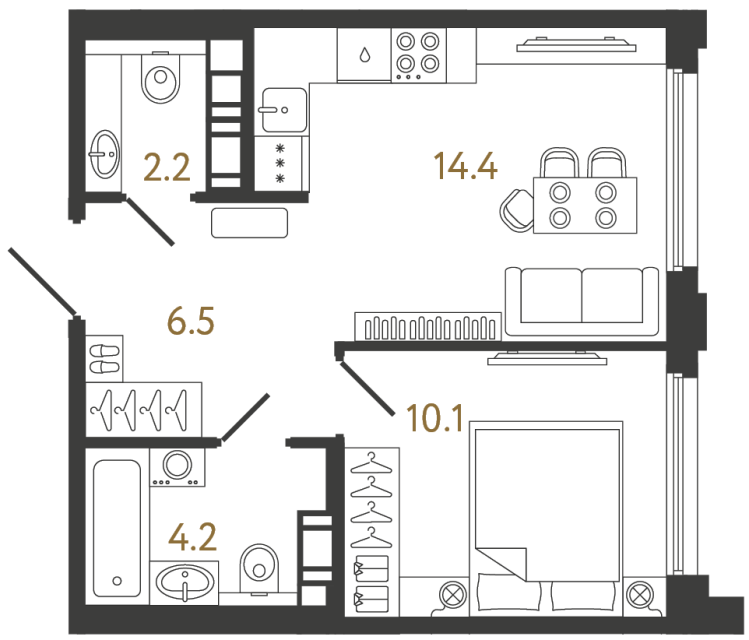 1-комнатная квартира, 37.4 м²; этаж: 5 - купить в Санкт-Петербурге