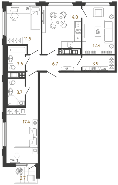 3-комнатная квартира, 73.2 м²; этаж: 13 - купить в Санкт-Петербурге