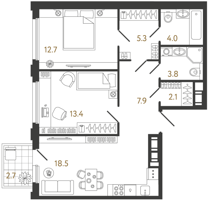 2-комнатная квартира, 67.7 м²; этаж: 10 - купить в Санкт-Петербурге