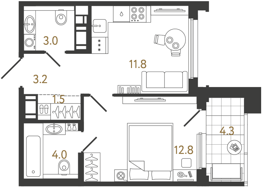 1-комнатная квартира, 36.3 м²; этаж: 15 - купить в Санкт-Петербурге