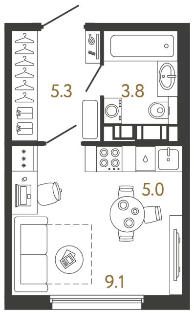 1-комнатная квартира, 23.2 м²; этаж: 5 - купить в Санкт-Петербурге
