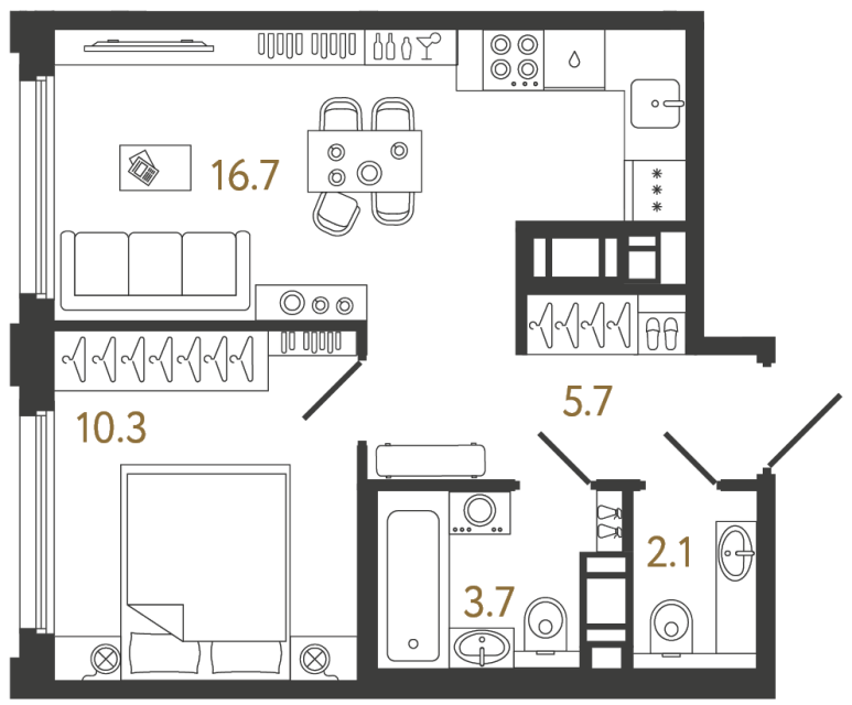 1-комнатная квартира, 38.5 м²; этаж: 17 - купить в Санкт-Петербурге
