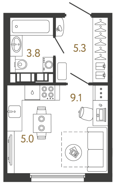11-комнатная квартира №22 в: Гений: 23.2 м²; этаж: 11 - купить в Санкт-Петербурге