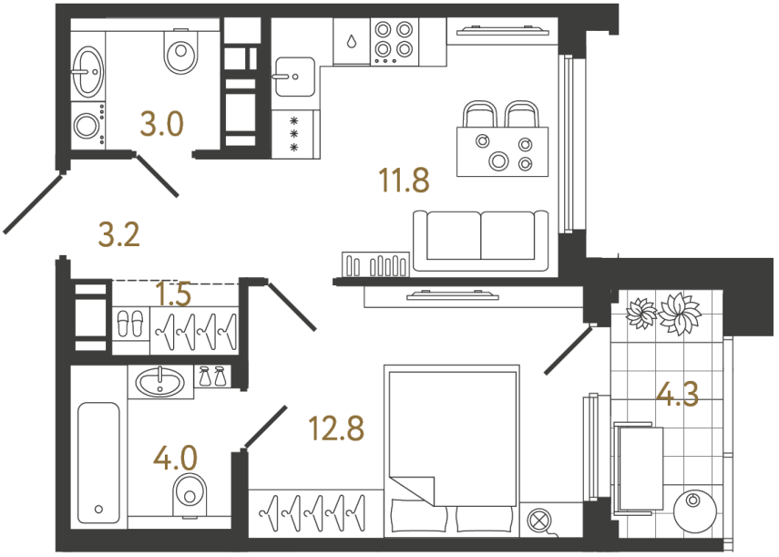 1-комнатная квартира, 36.3 м²; этаж: 17 - купить в Санкт-Петербурге