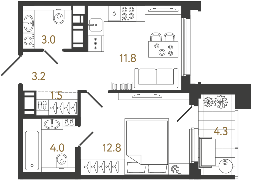1-комнатная квартира, 36.3 м²; этаж: 14 - купить в Санкт-Петербурге