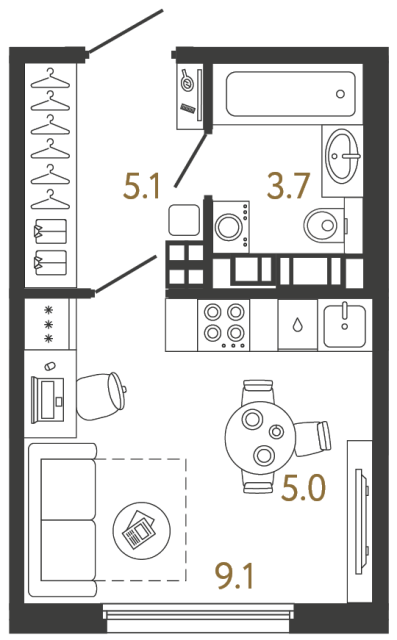 1-комнатная квартира, 22.9 м²; этаж: 14 - купить в Санкт-Петербурге