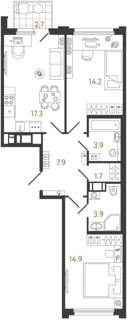 2-комнатная квартира, 63.8 м²; этаж: 4 - купить в Санкт-Петербурге