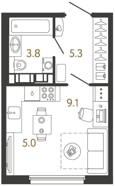 1-комнатная квартира, 23.2 м²; этаж: 5 - купить в Санкт-Петербурге