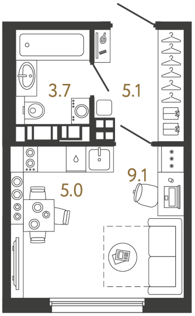 1-комнатная квартира, 22.9 м²; этаж: 14 - купить в Санкт-Петербурге