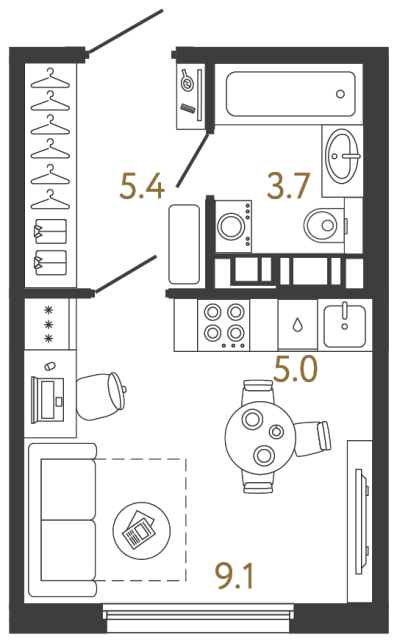 1-комнатная квартира, 23.2 м²; этаж: 12 - купить в Санкт-Петербурге