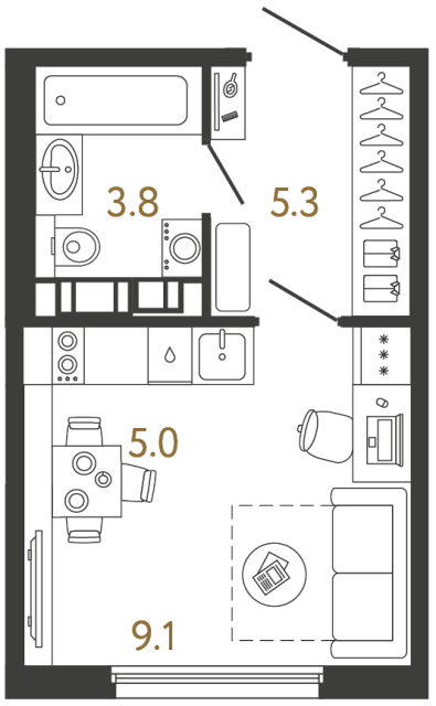 1-комнатная квартира, 23.2 м²; этаж: 5 - купить в Санкт-Петербурге
