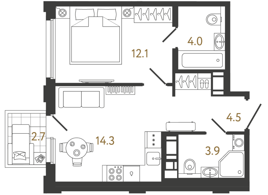 1-комнатная квартира, 38.8 м²; этаж: 17 - купить в Санкт-Петербурге