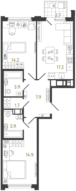 2-комнатная квартира, 63.8 м²; этаж: 4 - купить в Санкт-Петербурге