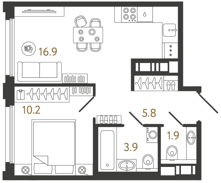 1-комнатная квартира, 38.7 м²; этаж: 13 - купить в Санкт-Петербурге
