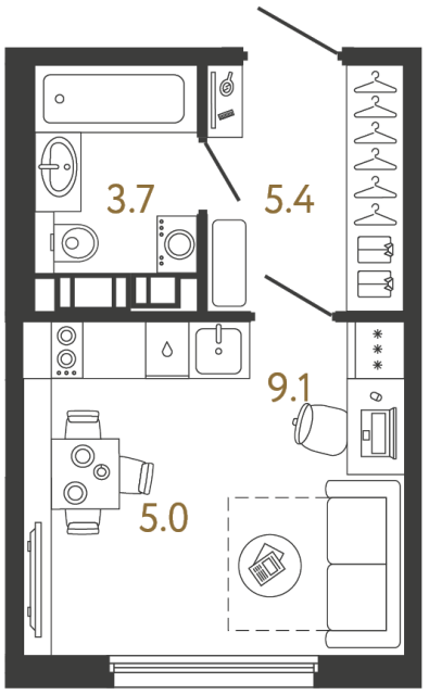 1-комнатная квартира, 23.2 м²; этаж: 12 - купить в Санкт-Петербурге