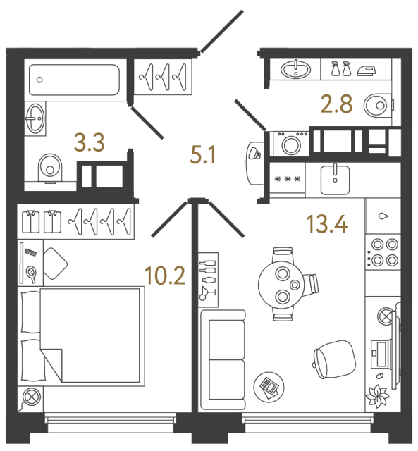 1-комнатная квартира, 34.8 м²; этаж: 4 - купить в Санкт-Петербурге