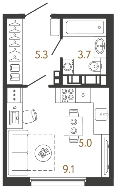 1-комнатная квартира, 23.1 м²; этаж: 13 - купить в Санкт-Петербурге