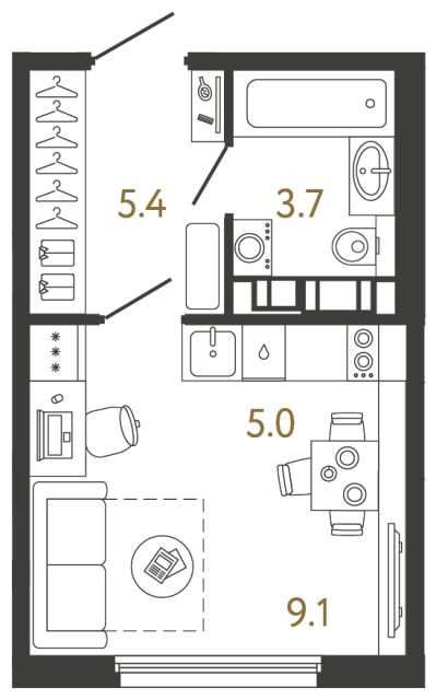 11-комнатная квартира №22 в: Гений: 23.2 м²; этаж: 11 - купить в Санкт-Петербурге