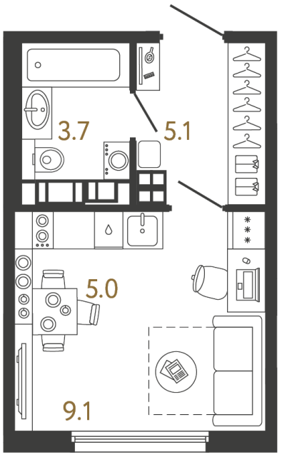 11-комнатная квартира №22 в: Гений: 22.9 м²; этаж: 14 - купить в Санкт-Петербурге
