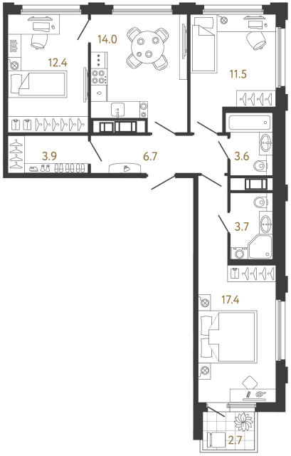 3-комнатная квартира, 73.2 м²; этаж: 12 - купить в Санкт-Петербурге