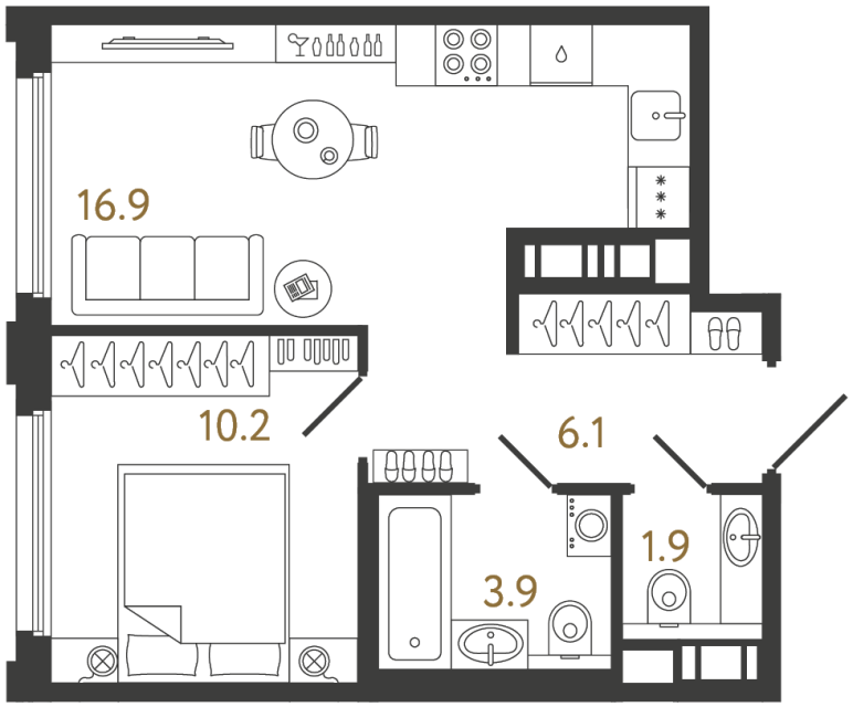 1-комнатная квартира, 39 м²; этаж: 13 - купить в Санкт-Петербурге