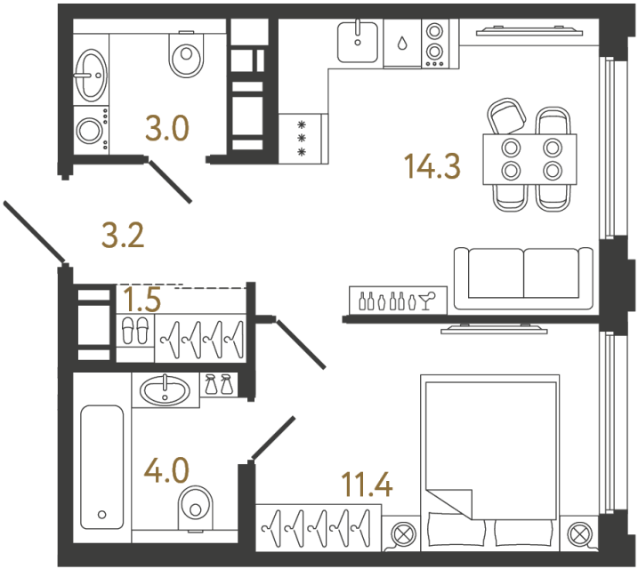 1-комнатная квартира, 37.4 м²; этаж: 5 - купить в Санкт-Петербурге