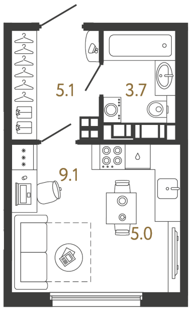 11-комнатная квартира №22 в: Гений: 22.9 м²; этаж: 14 - купить в Санкт-Петербурге