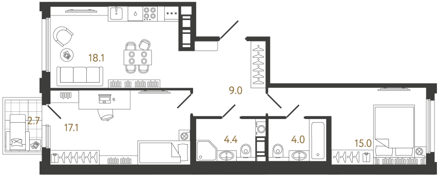 2-комнатная квартира, 67.6 м²; этаж: 4 - купить в Санкт-Петербурге