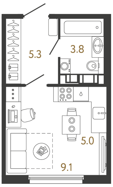 1-комнатная квартира, 23.2 м²; этаж: 4 - купить в Санкт-Петербурге
