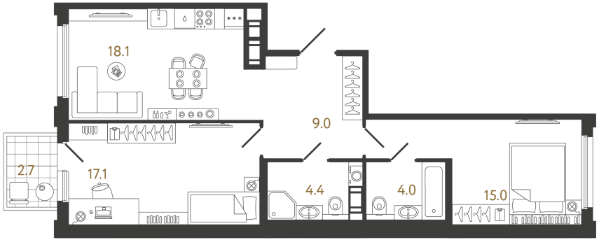 2-комнатная квартира, 67.6 м²; этаж: 10 - купить в Санкт-Петербурге