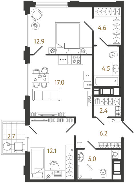 2-комнатная квартира, 64.7 м²; этаж: 5 - купить в Санкт-Петербурге