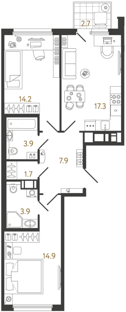 2-комнатная квартира, 63.8 м²; этаж: 11 - купить в Санкт-Петербурге