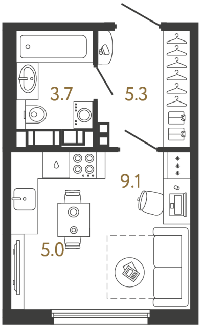 1-комнатная квартира, 23.1 м²; этаж: 13 - купить в Санкт-Петербурге