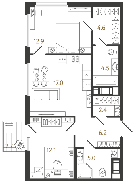 2-комнатная квартира, 64.7 м²; этаж: 20 - купить в Санкт-Петербурге