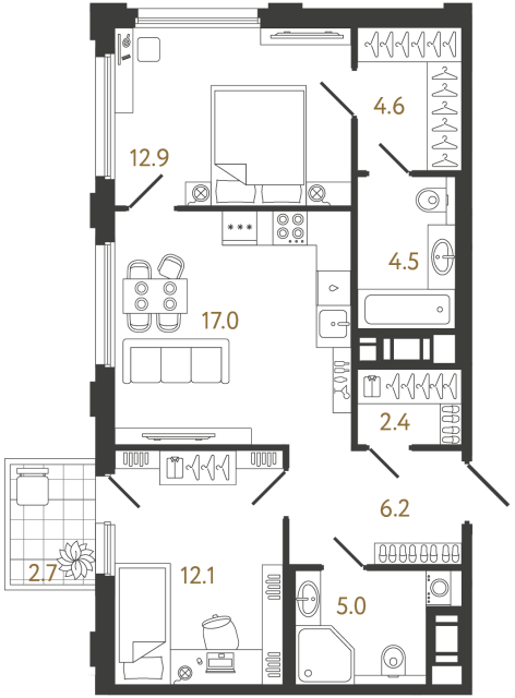 2-комнатная квартира, 64.7 м²; этаж: 11 - купить в Санкт-Петербурге