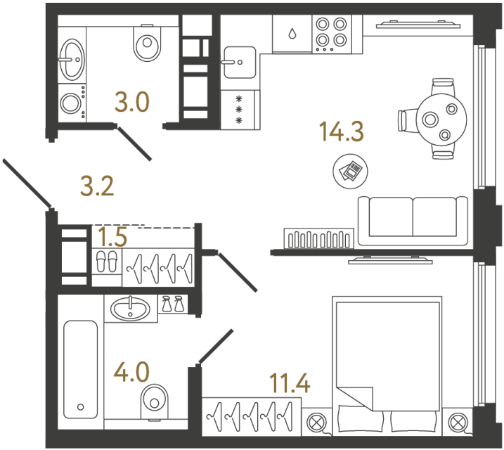 1-комнатная квартира, 37.4 м²; этаж: 9 - купить в Санкт-Петербурге