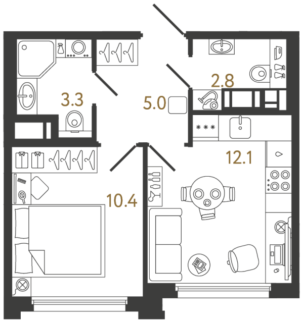 1-комнатная квартира, 33.6 м²; этаж: 11 - купить в Санкт-Петербурге