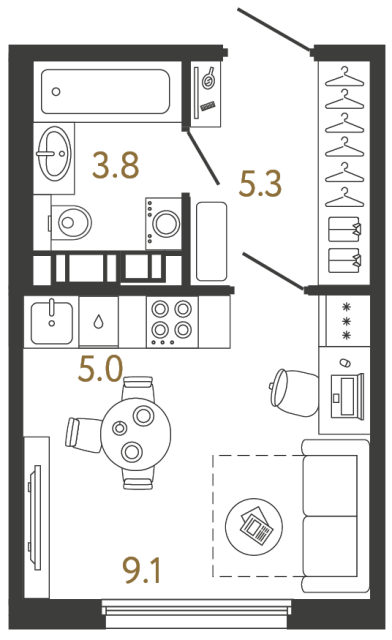1-комнатная квартира, 23.2 м²; этаж: 4 - купить в Санкт-Петербурге
