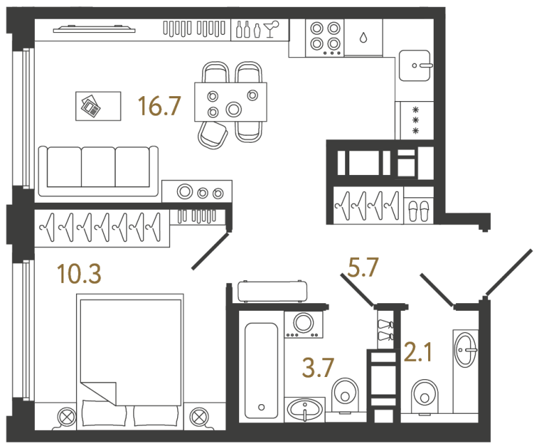 1-комнатная квартира, 38.5 м²; этаж: 14 - купить в Санкт-Петербурге